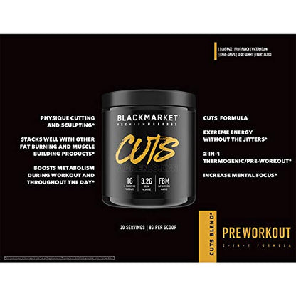 BLACKMARKET CUTS Pre Workout - Flavored Energy Powdered Drink Mix for Men