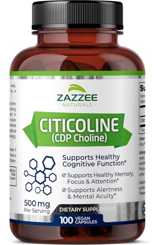 Zazzee Extra Strength Citicoline CDP Choline, 500 mg per Serving, 100 Vegan Capsules