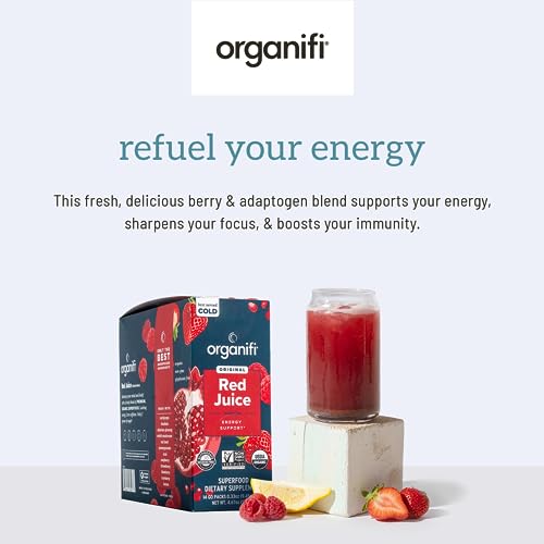 Organifi Red Juice - Vegan Energy Powder - Berry-Flavored Adaptogen Drink - Caffeine