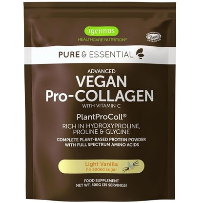 Vegan Collagen Powder, Natural Vanilla Flavour, Plant-Based Peptide Protein Supplement