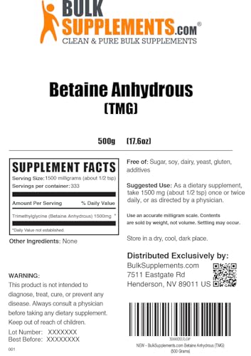 BULKSUPPLEMENTS.COM Betaine Anhydrous Powder - Trimethylglyine, TMG Supplements