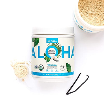 ALOHA Organic Plant Based Protein Powder, Stevia Free, Vanilla, 19.6 oz, 15 Servings