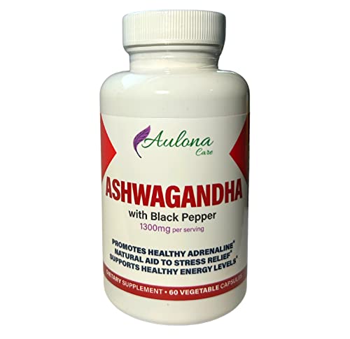 Aulona Care Ashwagandha with Black Pepper 1300mg for Healthy Adrenaline, Stress Relief