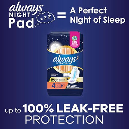 Always Ultra Thin Feminine Pads for Women, Size 5, Extra Heavy, Overnight Absorbency