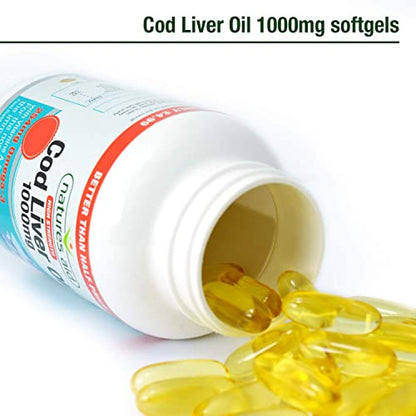 Natures Aid Cod Liver Oil, 1000 mg, 180 Softgel Capsules (High Strength, 254 mg Omega