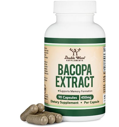 Bacopa Monnieri Capsules 20% Bacosides 450mg, 90 Count (Manufactured in USA