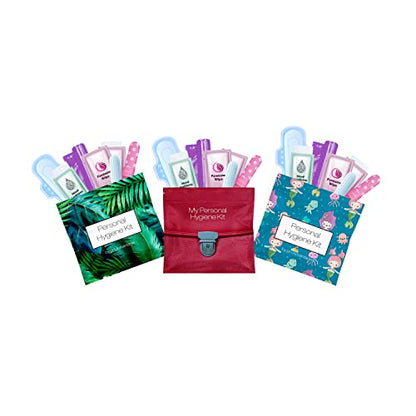 3 x Menstrual All-in-One Kits - Assorted Colors | Convenience on The Go | Single Period Kit Packs