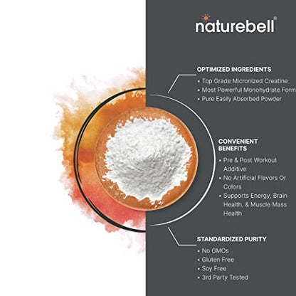 NatureBell Creatine Monohydrate Powder 500 Grams, 5000mg Per Serving