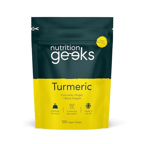 Nutrition Geeks Turmeric Tablets 2000 mg with Black Pepper & Ginger, High Strength 