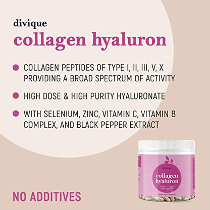 Collagen Capsules Divique Collagen Hyaluron 1500mg Collagen Peptides Type 1, 2, 3, 5, 10