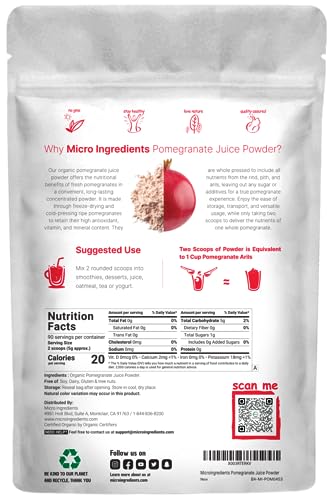 Organic Pomegranate Juice Powder, 1 Pound | 100% Natural Fruit Powder | Freeze Dried