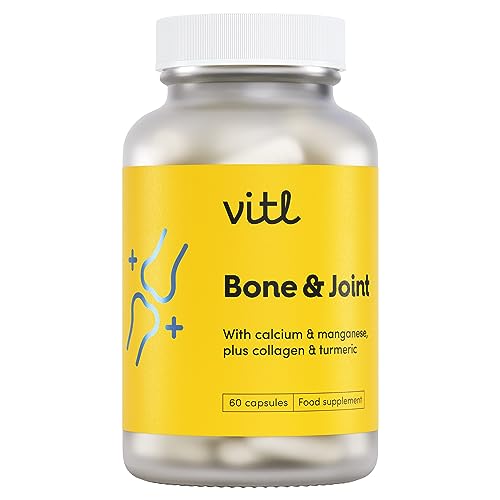 Vitl Bone & Joint Supplement - 60 Capsules - with Calcium, Manganese, Hydrolysed Type II Collagen & Turmeric - Maintenance for Joints, Bones