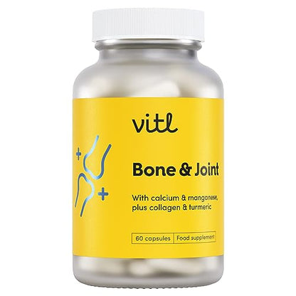 Vitl Bone & Joint Supplement - 60 Capsules - with Calcium, Manganese, Hydrolysed Type II Collagen & Turmeric - Maintenance for Joints, Bones