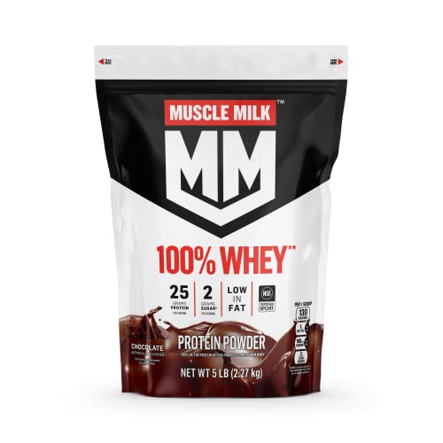 Muscle Milk 100% Whey Protein Powder, Chocolate, 5 Pound, 66 Servings, 25g Protein