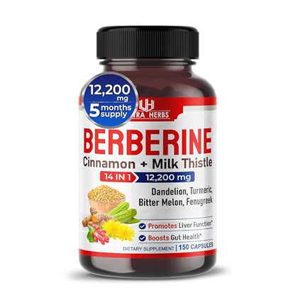 Ultra Herbs Premium Berberine 12,200MG with Cinnamon, Milk Thistle *USA Made & Test* 