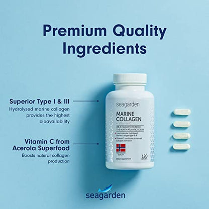 Seagarden Marine Collagen Capsules + Vitamin C | Collagen Peptides (Type I & III)