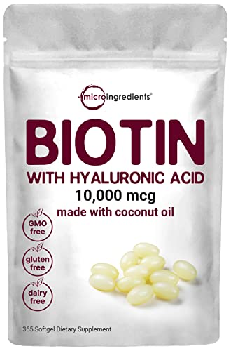 Micro Ingredients Biotin 10,000mcg w/Hyaluronic Acid 25mg | 365 Virgin Coconut 