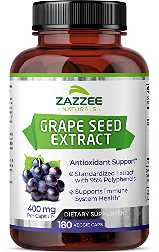 Zazzee High Strength Grape Seed 50:1 Extract, 20,000 mg Strength, 180 Vegan Capsules