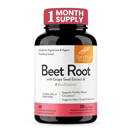 Sandhu's Beet Root Powder Capsules with Bioperine| Beetroot with Black Pepper & Grape