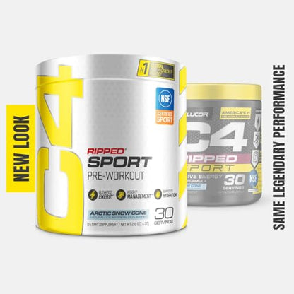 C4 Ripped Sport Pre Workout Powder Arctic Snow Cone - NSF Certified for Sport