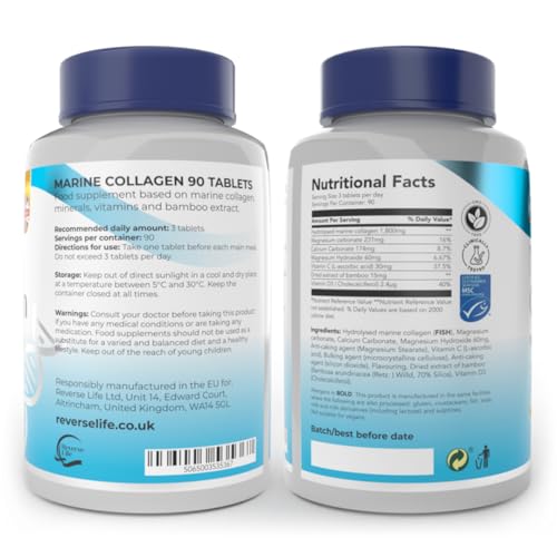 Reverse Life Powerful Marine Collagen Tablets 1800mg with Vitamin C & Vitamin D3 + Magnesium