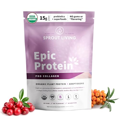 Sprout Living Epic Protein, Plant Based Protein & Superfoods Powder, Pro Collagen, 