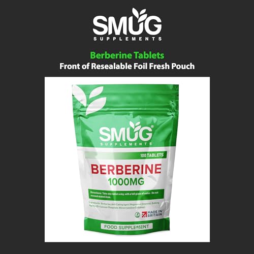 SMUG Supplements Berberine Tablets - 100 High Strength 1000mg Pills - Can Promote