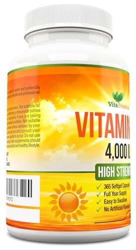 Vitamin D 4,000 IU Softgels, Maximum Strength Vitamin D3 Supplement, 365 Easy to Swallo