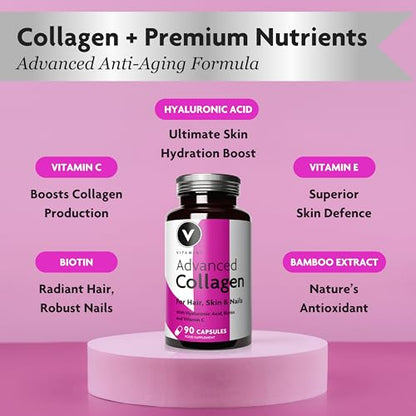 Premium Collagen Supplements for Women - High Strength Marine Collagen with Hyaluronic Acid, Biotin, Vitamin C & E