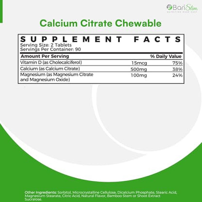 BariSlim Bariatric Calcium Citrate with Magnesium and Vitamin D Tabs - 500 mg of Calcium