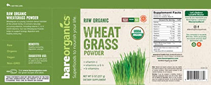 BareOrganics Wheatgrass Powder, Organic, Vegan Dietary Supplement,8 Ounce (Pack of 1)