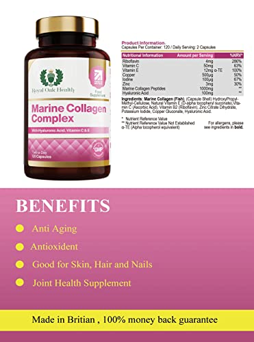 Marine Collagen Complex – 120 Hydrolyzed Fish Collagen Capsules – Enriched with Vitamin C