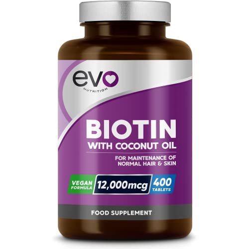 Biotin Hair Growth Supplement 12,000mcg with Coconut Oil | 400 High Strength Tablets 