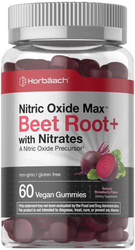 Nitric Oxide Beet Root Gummies | 60 Count | with Nitrates | Natural Strawberry Flavor 