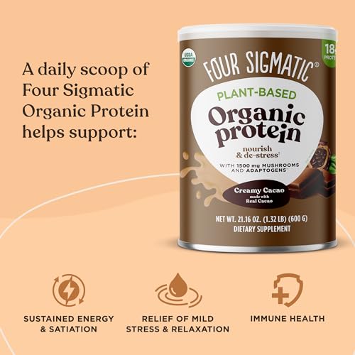 Four Sigmatic Organic Plant-Based Protein Powder Creamy Cacao Protein with Lion’s Mane