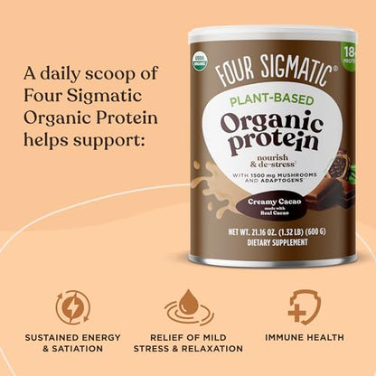 Four Sigmatic Organic Plant-Based Protein Powder Creamy Cacao Protein with Lion’s Mane