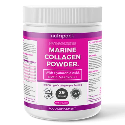 Hydrolysed Marine Collagen Peptides Powder with Hyaluronic Acid, Biotin, Vitamin C & B Vitamins – 10,000mg Collagen