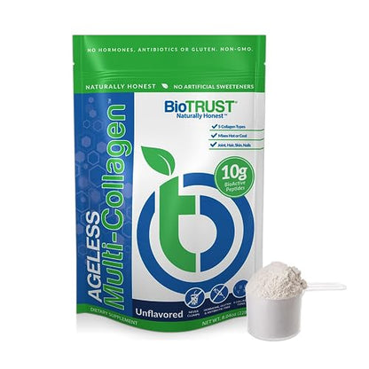 BioTrust Ageless Multi Collagen Peptides Powder – 5 Types (I, II, III, V, X) – Unflavored