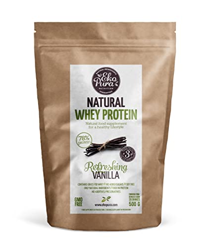 Ekopura Natural Whey Protein - Vanilla - 500g | 78% Protein | 100% Natural Grass Fed Whey