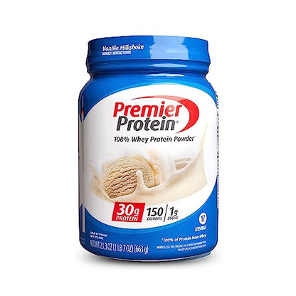 Premier Protein Powder, Vanilla Milkshake, 30g Protein, 1g Sugar, 100% Whey Protein