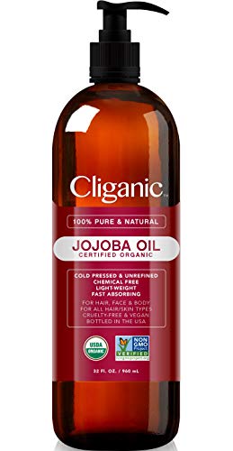 Cliganic Organic Jojoba Oil 32 oz, 100% Pure | Bulk, Natural Cold Pressed Unrefined 