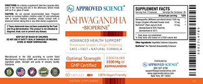 Approved Science® Ashwagandha 1500mg with Bioperine® and Ginger- Alleviate Sleepless