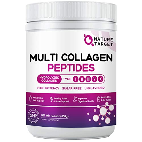 NATURE TARGET Multi Collagen Peptides Powder - Type I, II, III, V, X - Hydrolyzed Collagen