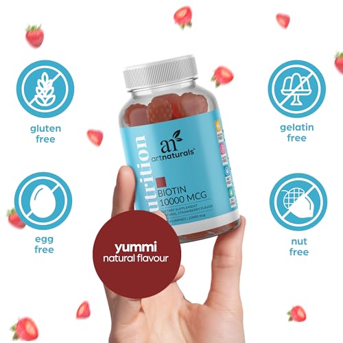 Artnaturals Biotin Gummies for Hair Growth - (100 Gummies - 10000mcg) - Natural Strawberry