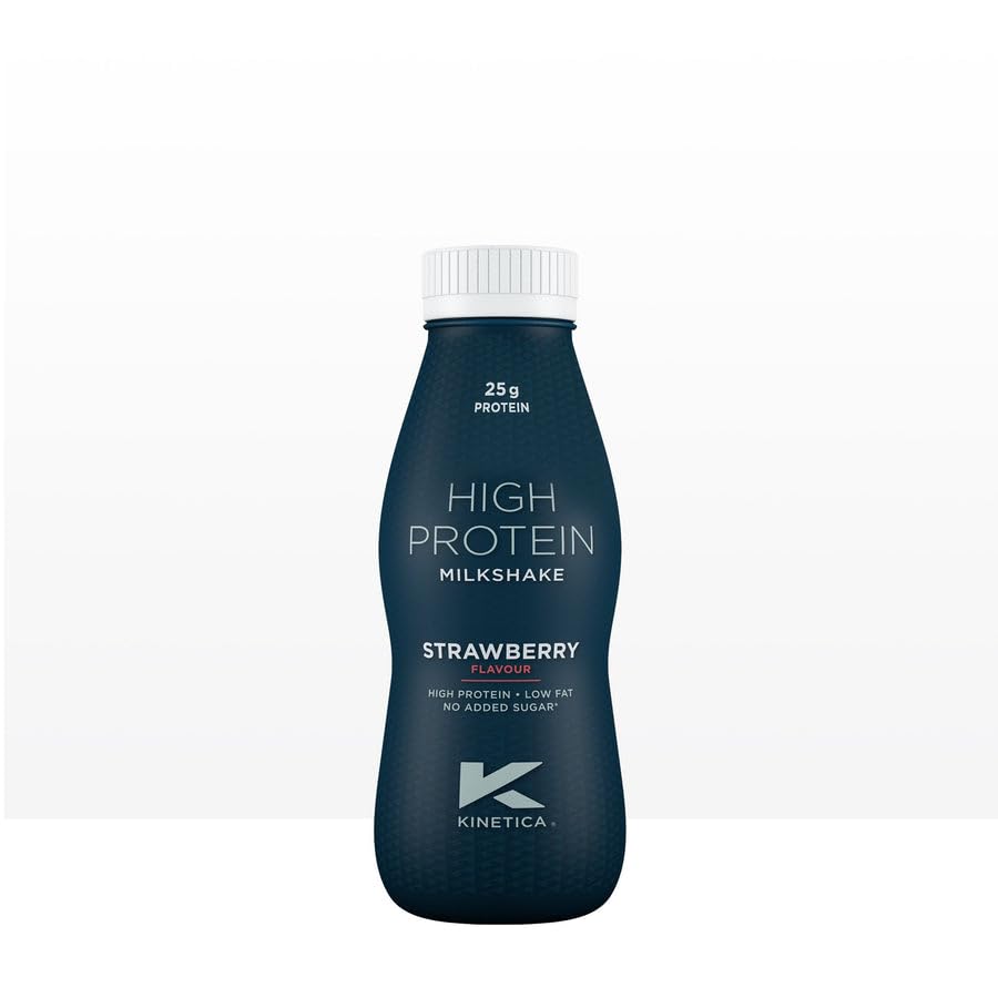 Kinetica Ready-to-Drink Protein Shake, 12 X 330mls, 165 cals, 25g Protein per Bottle, Low Fat (Strawberry)