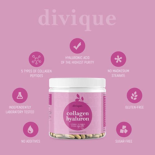 Collagen Capsules Divique Collagen Hyaluron 1500mg Collagen Peptides Type 1, 2, 3, 5, 10