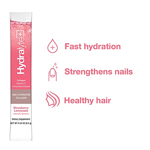 Hydralyte Plus Collagen Effervescent Electrolytes Powder Sachets - 20 Strawberry Lemonade Flavored Sticks