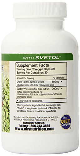 Absolute Nutrition Diet Supplement, Green Coffee Bean Extract with Svetol, 60 Count