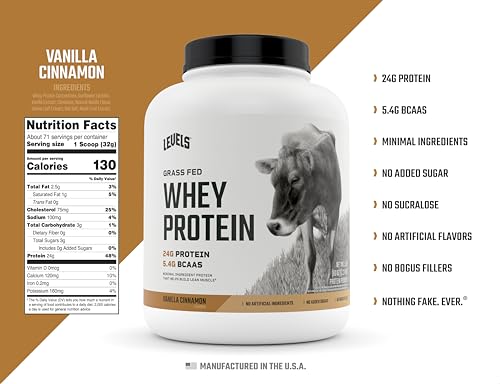 Levels Grass Fed 100% Whey Protein, No Hormones, Vanilla Cinnamon, 5LB