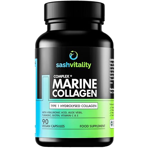 Marine Collagen Supplements - 90 Capsules with Vitamin C, Vitamin E, Hyaluronic Acid, Aloe Vera, Turmeric